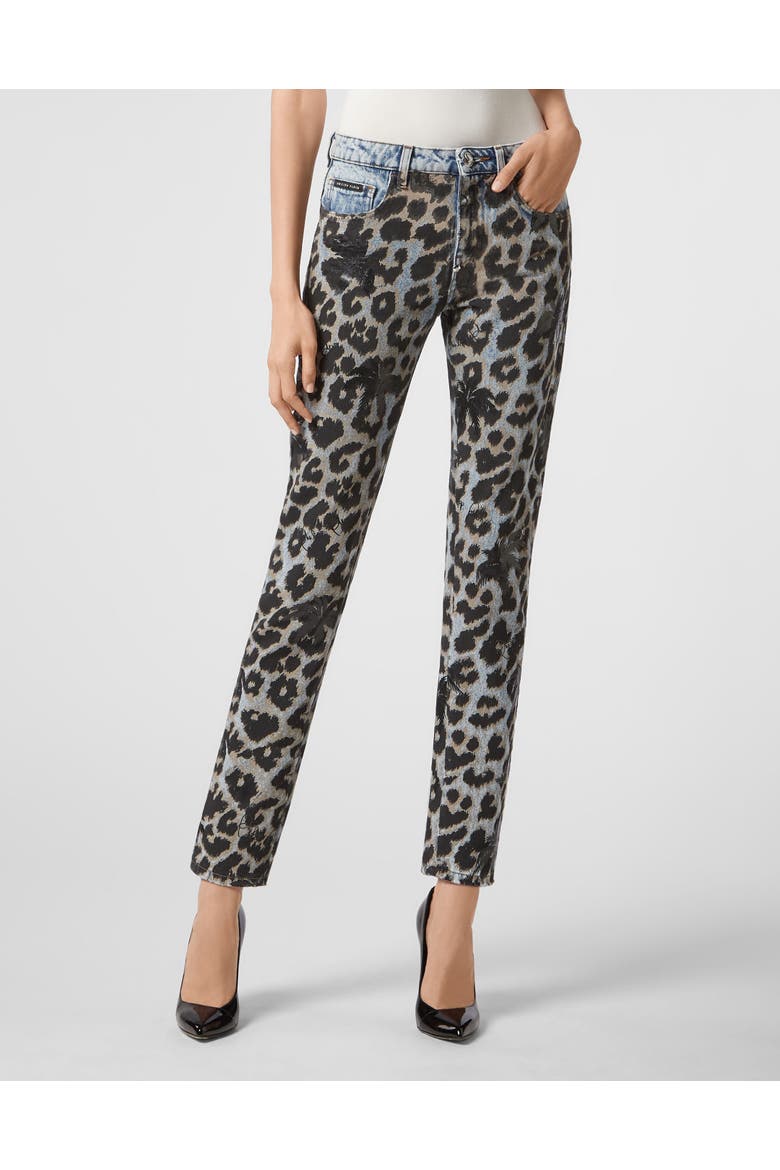 Crystal Palm Tree Boyfriend Jeans Women, Main, color, leopard