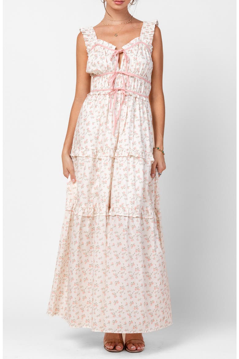 Floral Ruffle Maxi Dress, Main, color, OFF WHITE