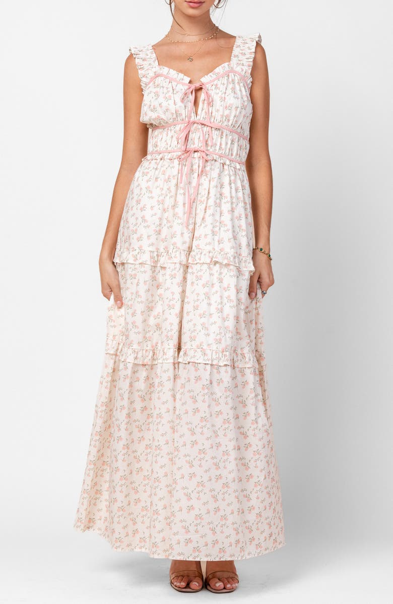 Beivy Floral Ruffle Maxi Dress, Main, color, Off White