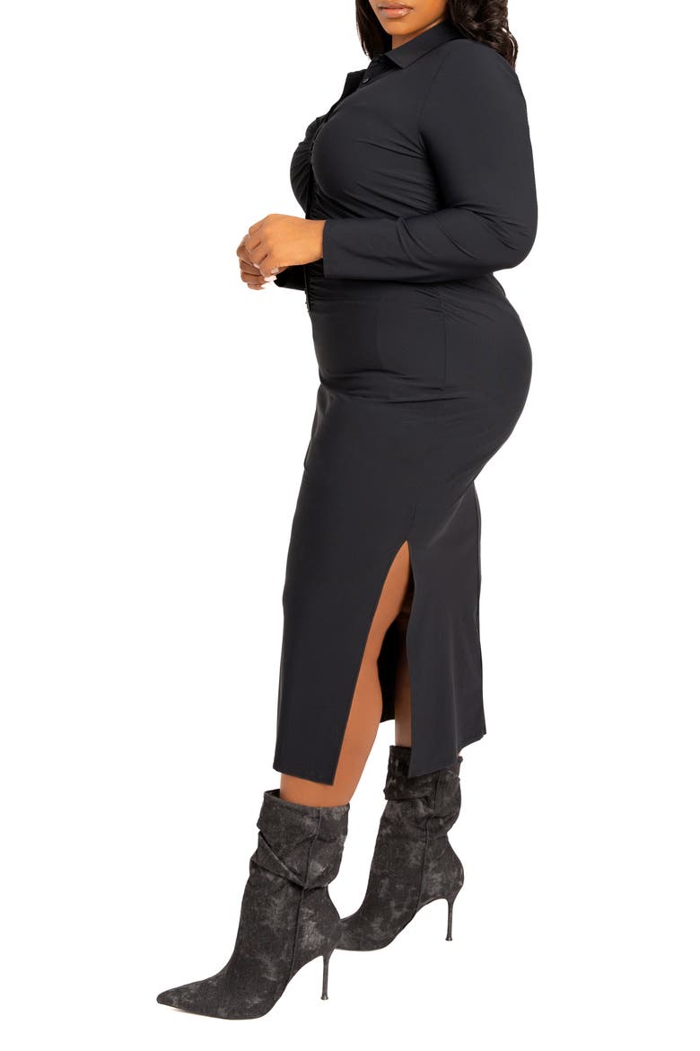 Ruched Long Sleeve Body-Con Shirtdress, Alternate, color, BLACK