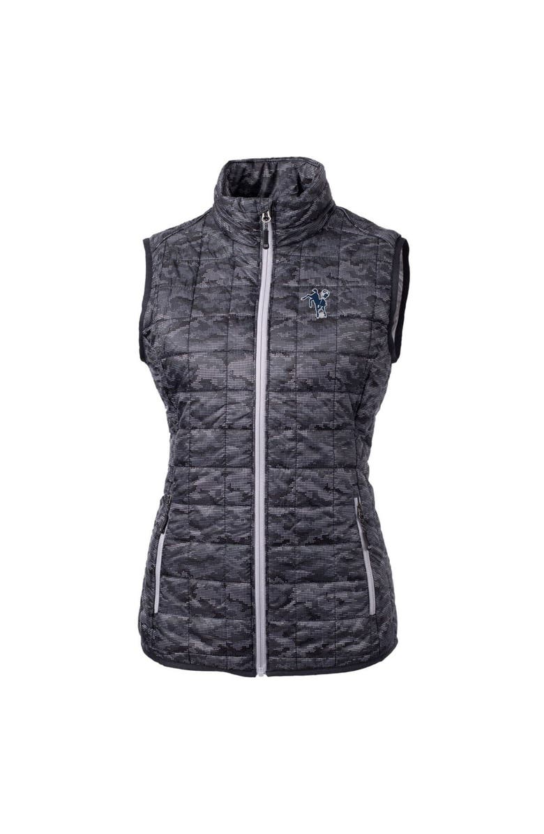 Cutter & Buck Women's Cutter & Buck Black Indianapolis Colts Throwback Logo Rainier PrimaLoft Eco Printed Full-Zip Puffer Vest, Alternate, color, 