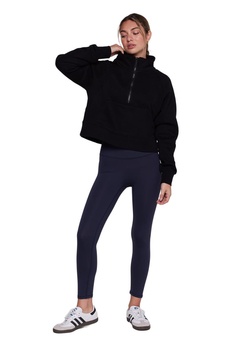 Effortless Fleece Crop Half Zip Sweatshirt, Main, color, Black