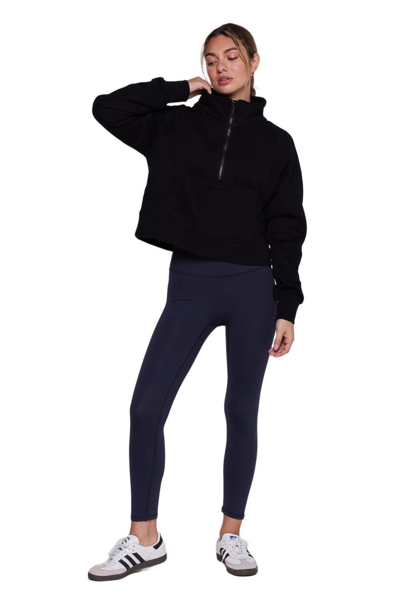 Rebody Active Effortless Fleece Crop Half Zip Sweatshirt, Main, color, Black