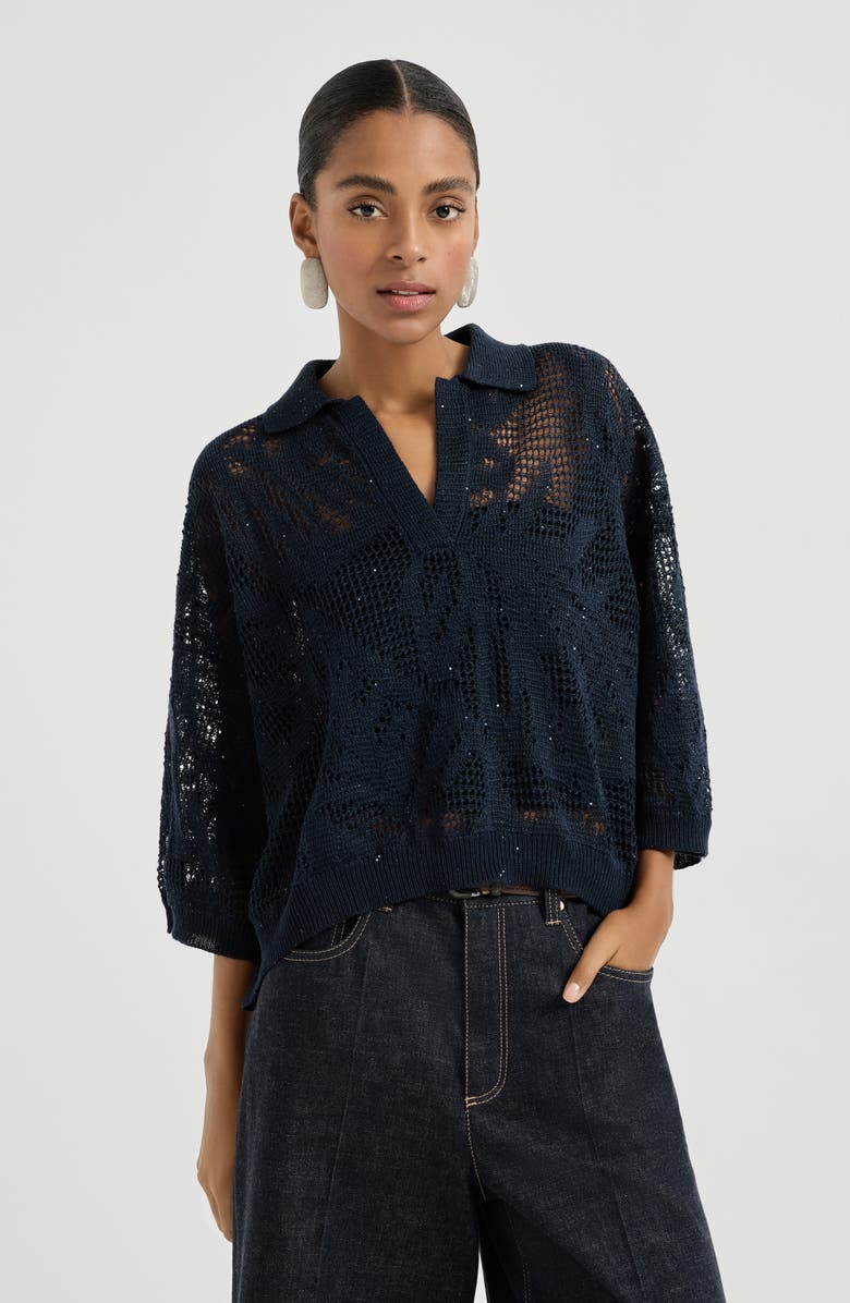 Brunello Cucinelli Dazzling water lilies polo, Main, color, Blue