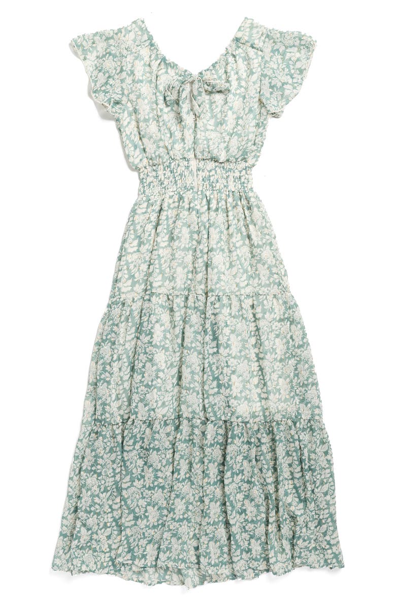 LOVE, NICKIE LEW Tiered Floral Midi Dress, Alternate, color, Sage