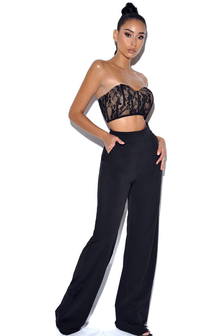 Never Enough Stretch Crepe Wide Leg Trousers, Alternate, color, Black