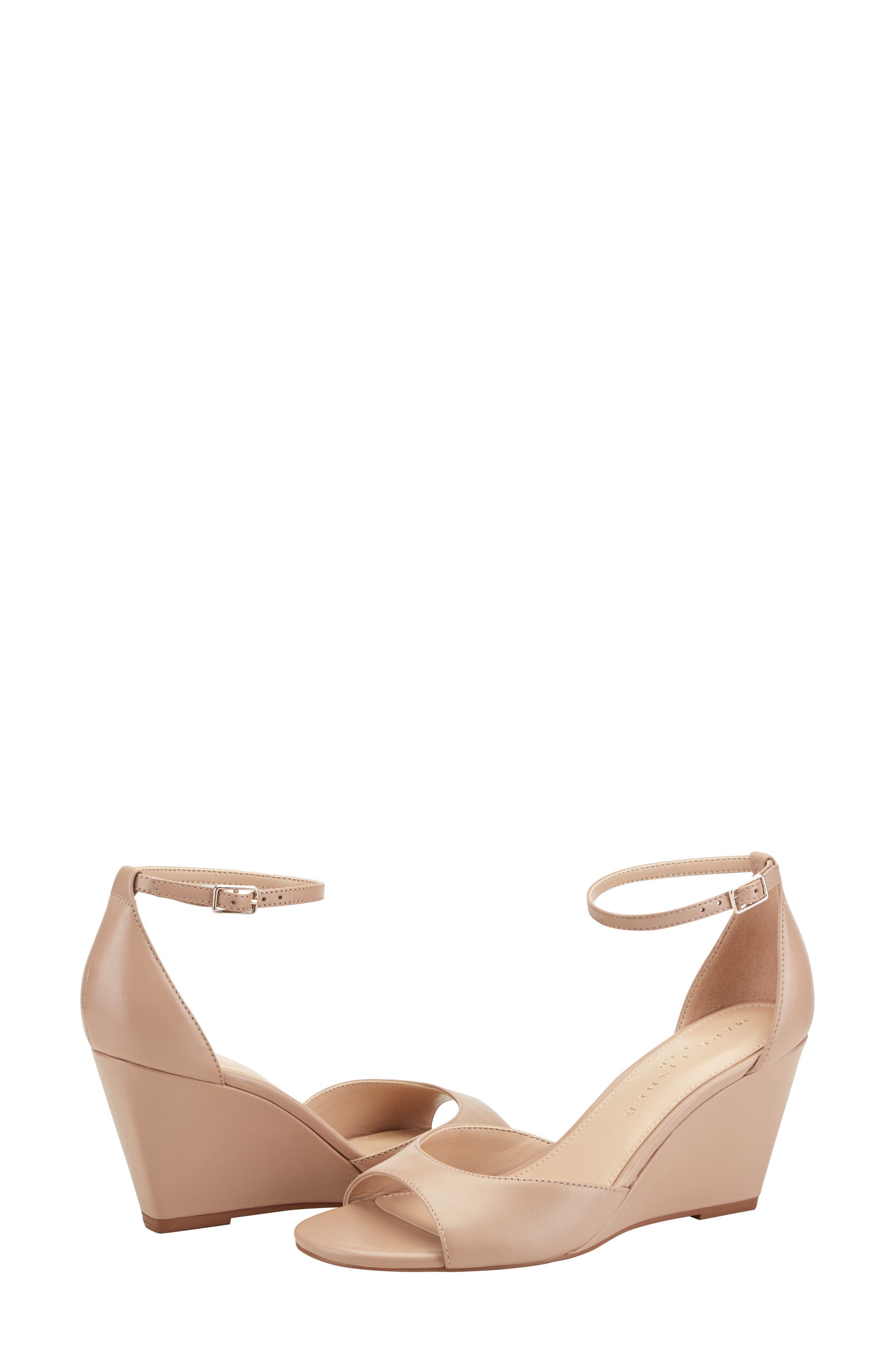 Marc Fisher LTD Felyna Ankle Strap Wedge Sandal, Alternate, color, Beige
