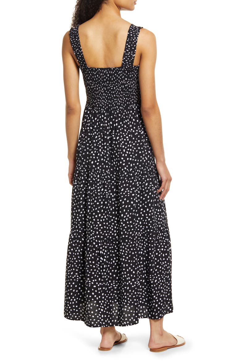 Elisa Smocked Maxi Dress, Alternate, color, SPOTS NOIR