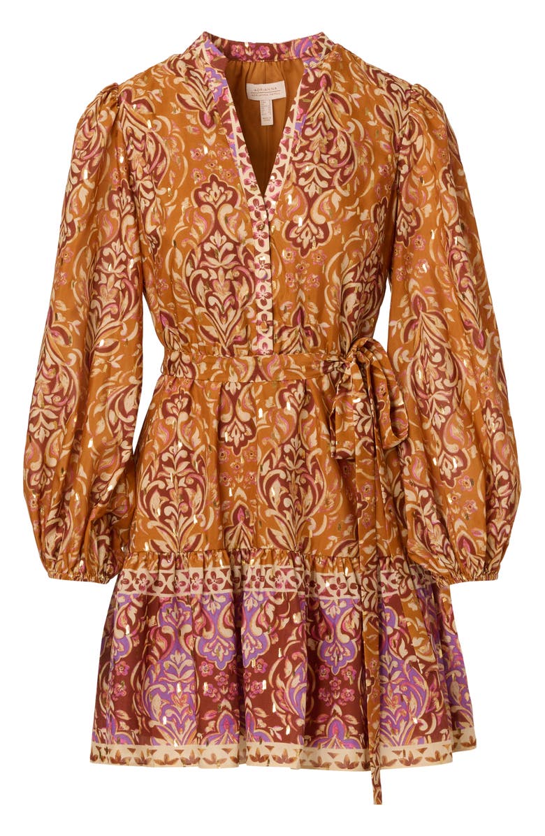 Adrianna Papell Print Long Sleeve Dress, Alternate, color, Brown Multi