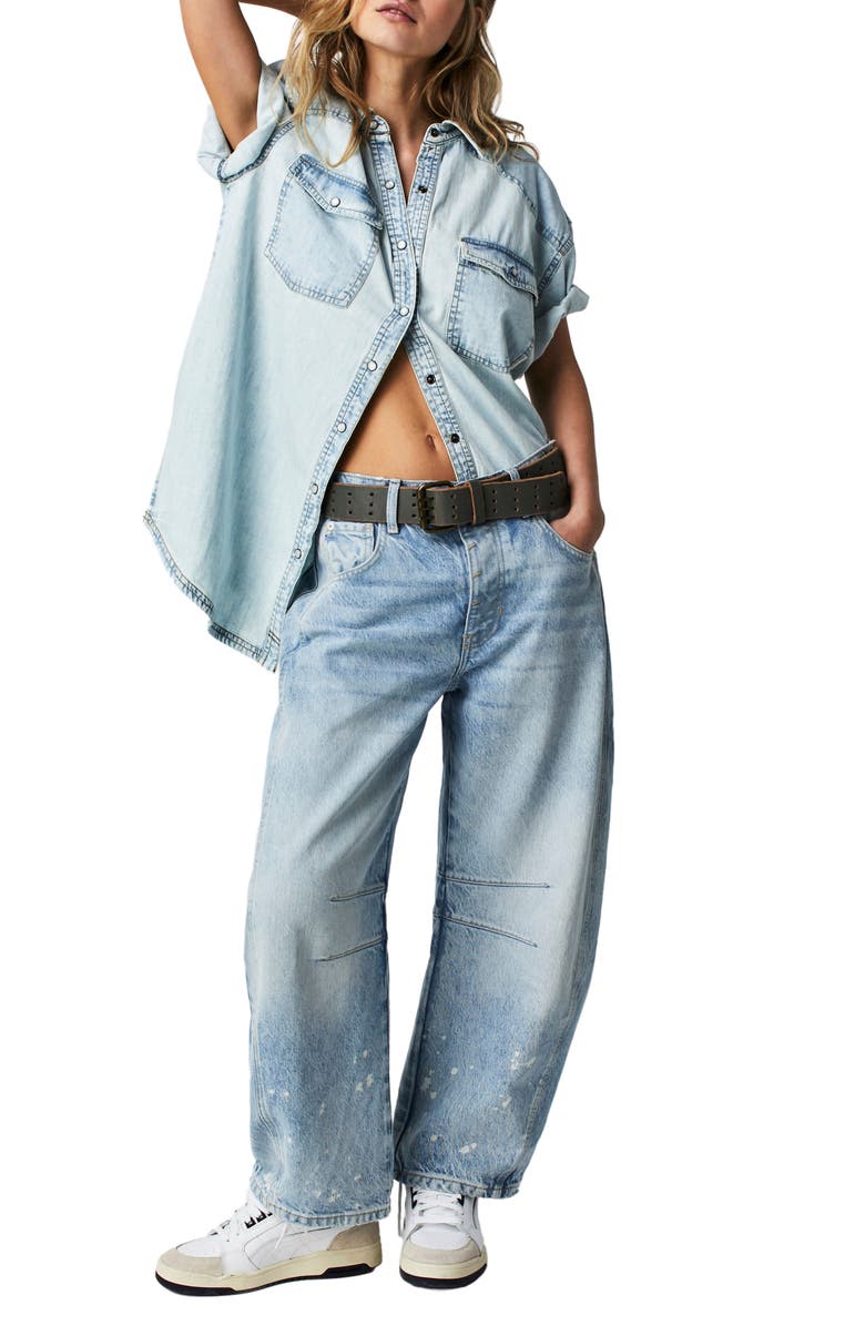 Free People The Short of It Denim Shirt, Alternate, color, 