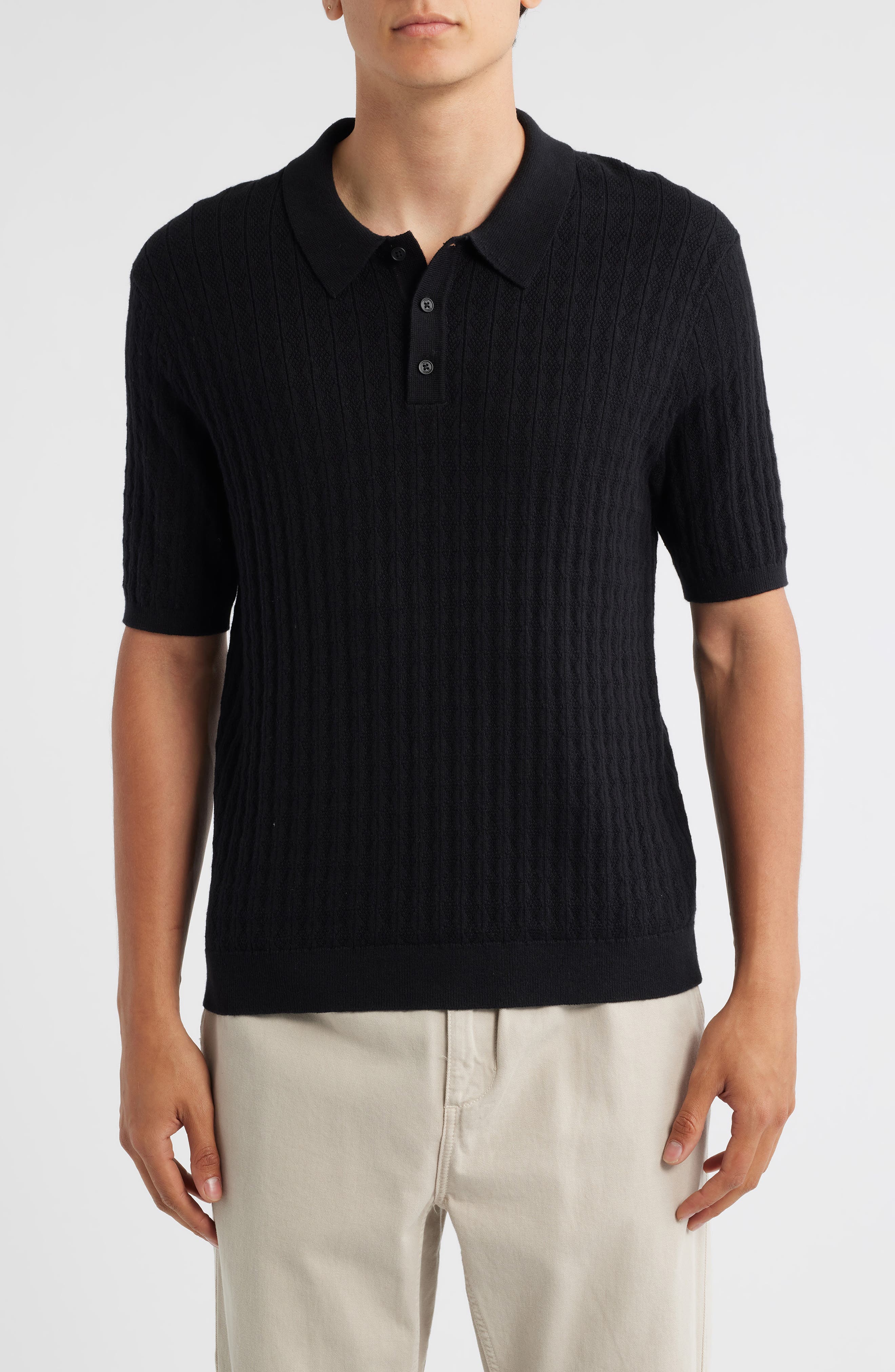 Wax London Naples Rib Cotton & Cashmere Polo Sweater