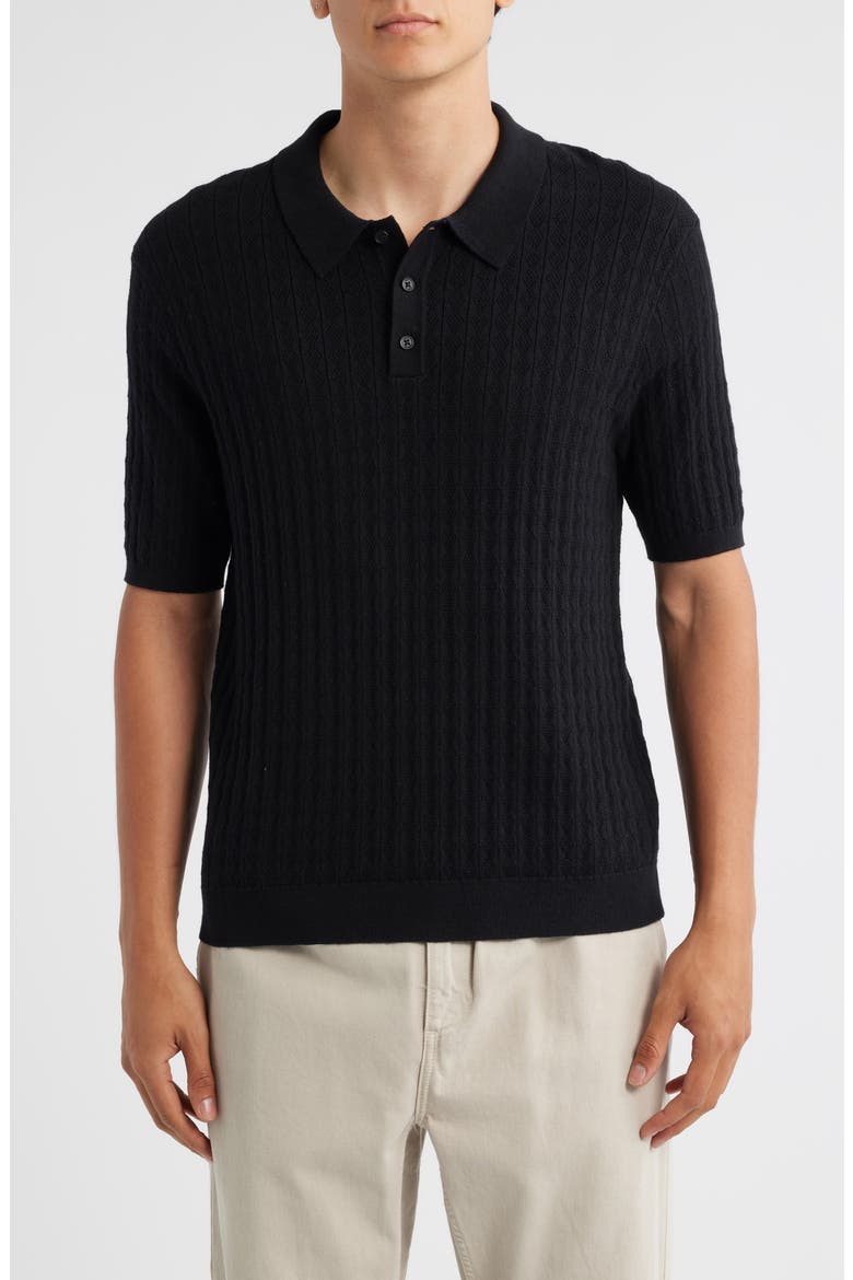 Naples Rib Cotton & Cashmere Polo Sweater, Main, color, BLACK
