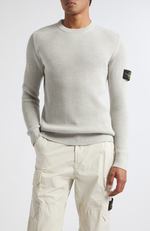 Compass Patch Rib Virgin Wool Crewneck Sweater