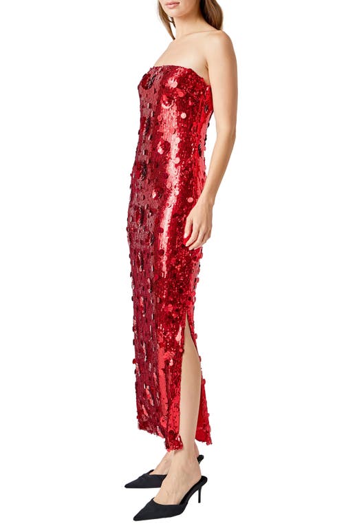 Endless Rose Floral Paillette & Sequin Strapless Maxi Dress In Red