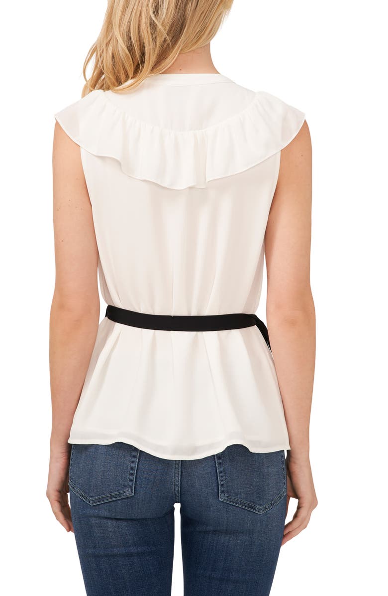 CeCe Pintuck Pleat Bow Detail Sleeveless Georgette Top, Alternate, color, 