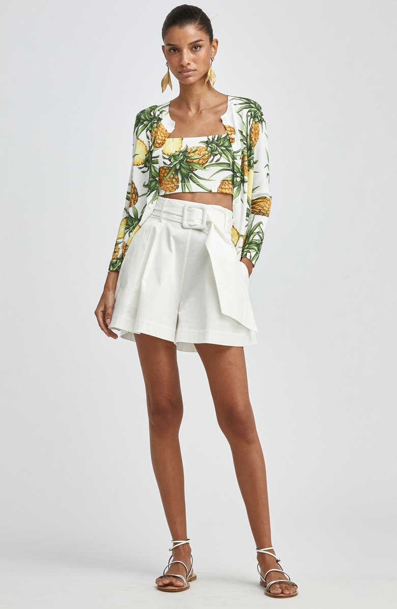 Oscar de la Renta Pineapple Print Cardigan, Alternate, color, 