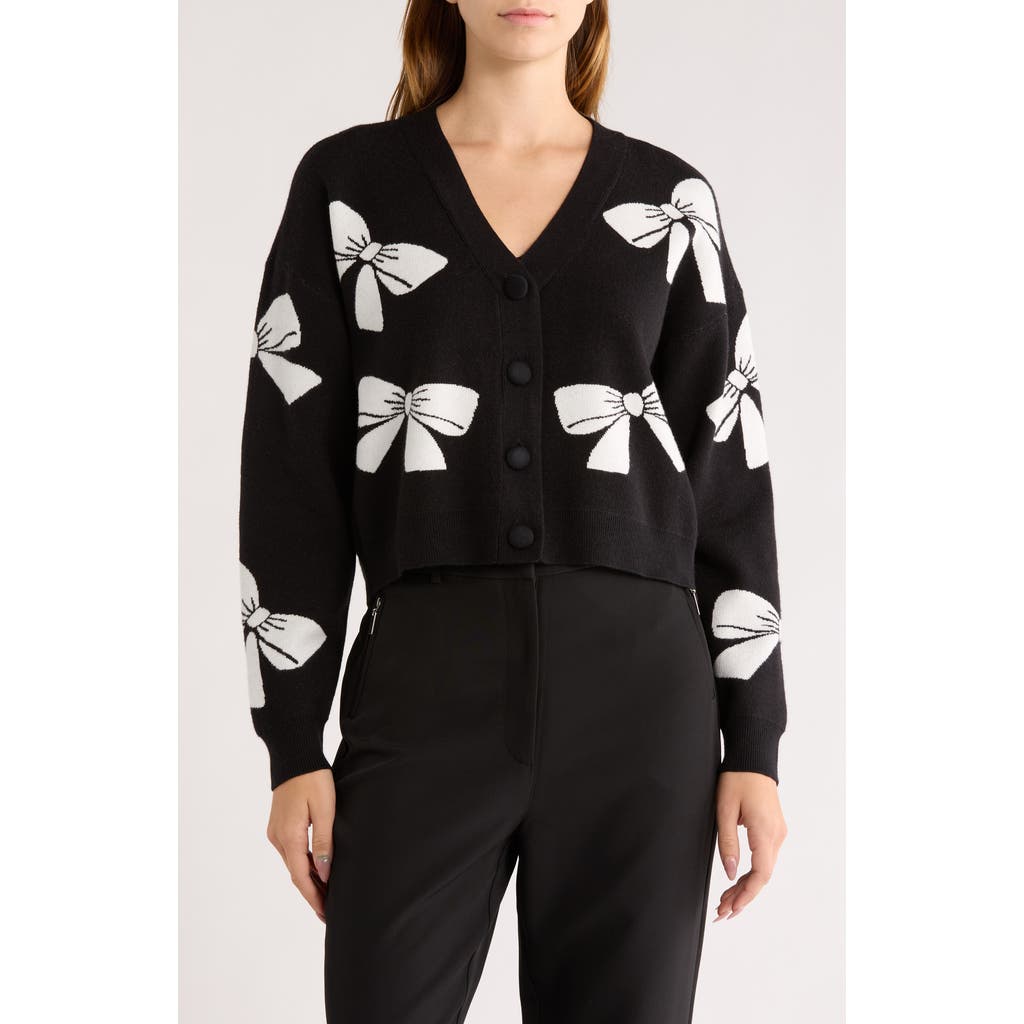 Love By Design Frankie Bow V-neck Cardigan In Black