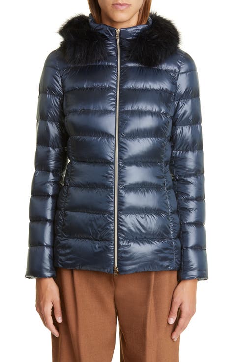 Claudia Water Repellent Down Coat with Faux Fur Trim