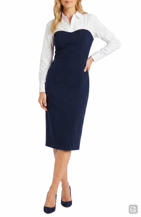Sweetheart Long Sleeve Mixed Media Sheath Dress