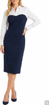 London Times Sweetheart Long Sleeve Mixed Media Sheath Dress