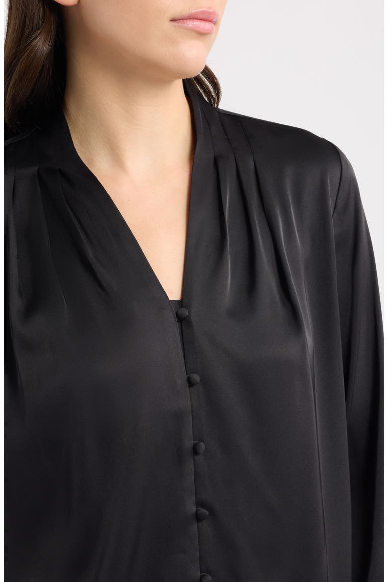 Pleated V-Neck Top, Alternate, color, ANNE BLACK