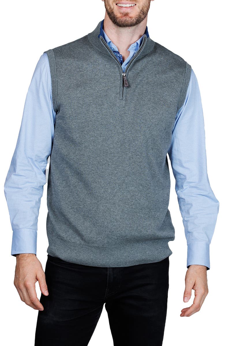 TailorByrd Fine Knit Quarter Zip Sweater Vest, Main, color, Grey Heather