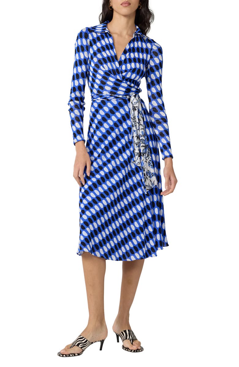 DVF Phoenix Reversible Long Sleeve Midi Shirtdess, Alternate, color, Jelly Dot Aquarius