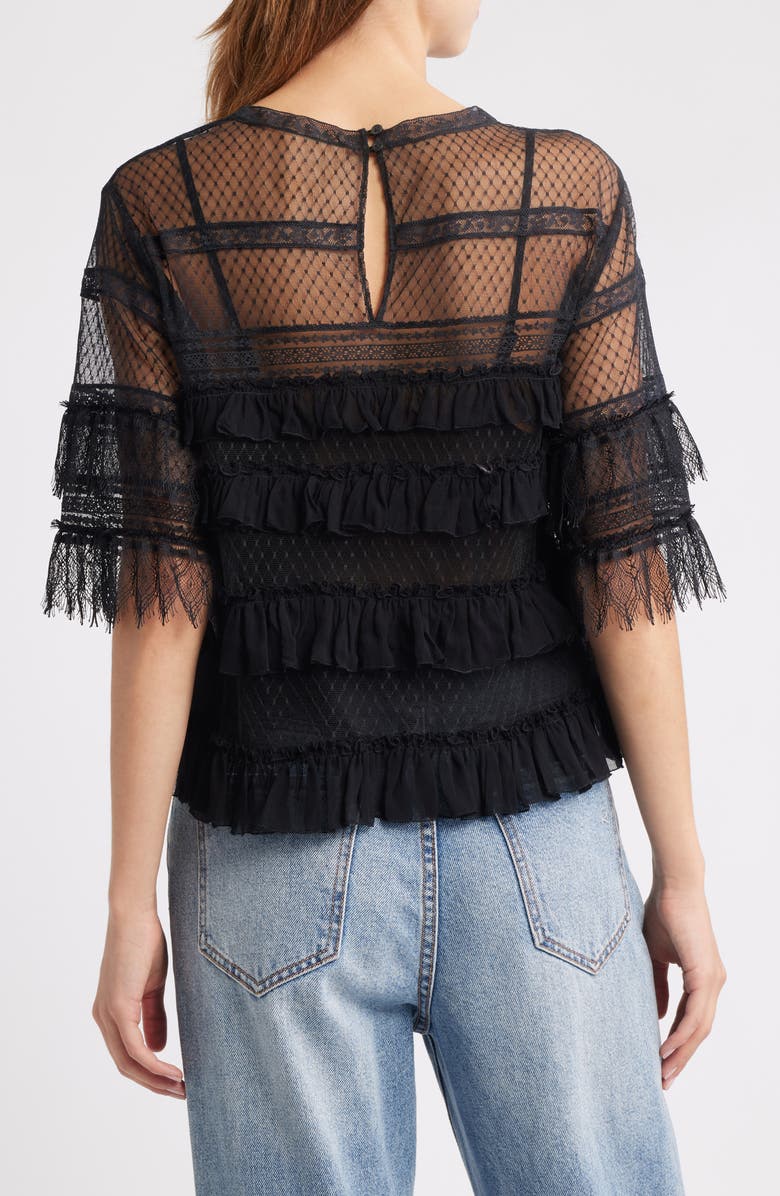 THE GREAT. Winter Lace & Mesh Top, Alternate, color, Black