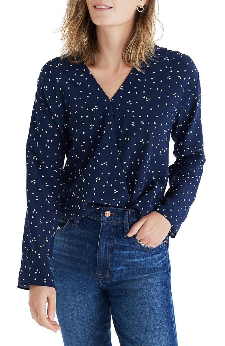 Madewell Faux Wrap Silk Top, Main, color, 