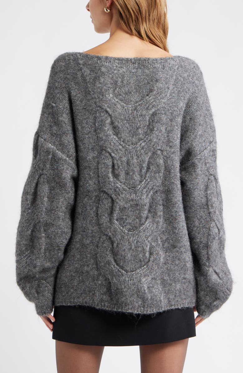 Open Edit Cable Boatneck Sweater, Alternate, color, Grey Heather