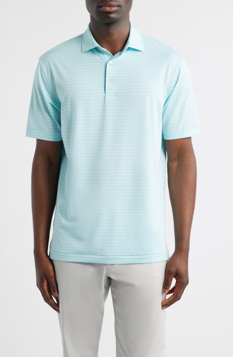 Peter Millar Dunnes Stripe Performance Jersey Polo, Main, color, Clearwater