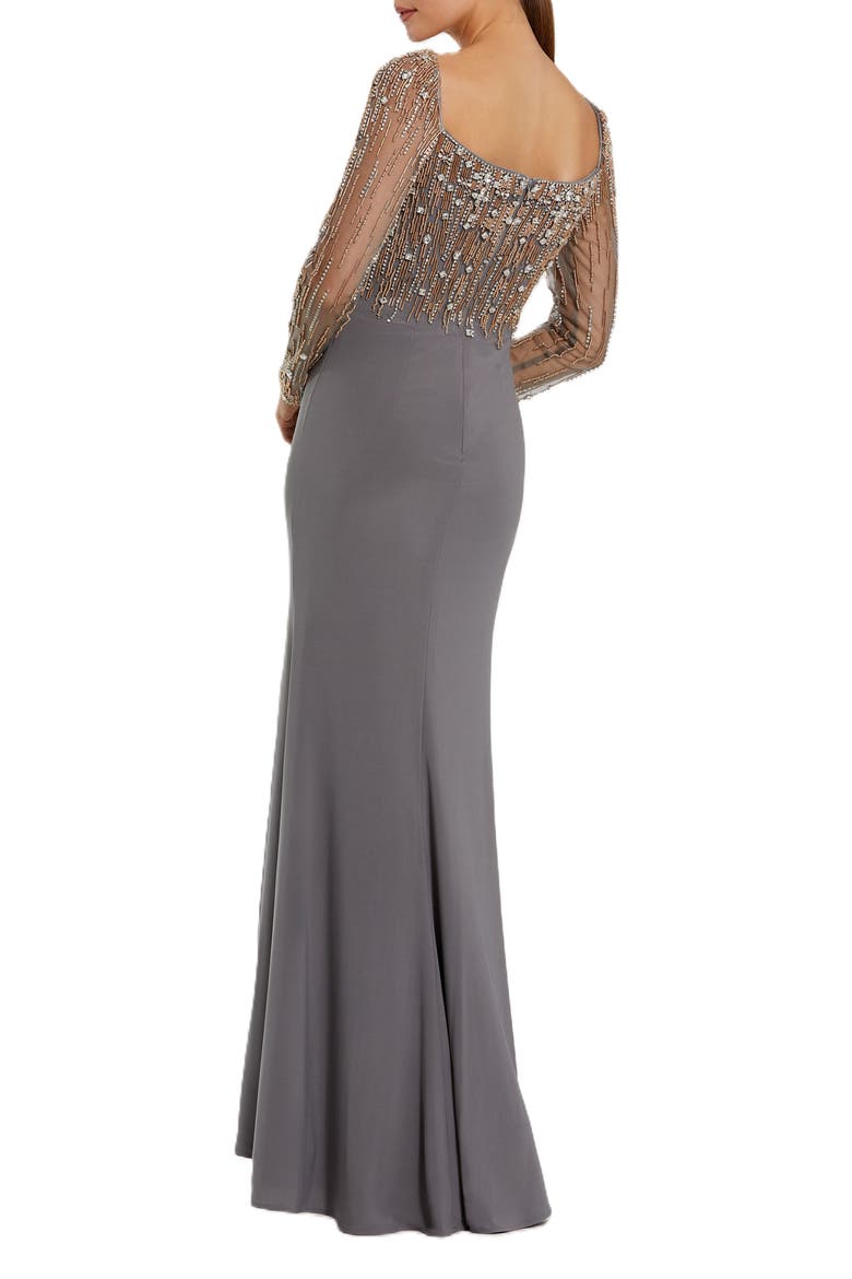Beaded Square Neck Long Sleeve Jersey Gown, Alternate, color, Platinum Gold