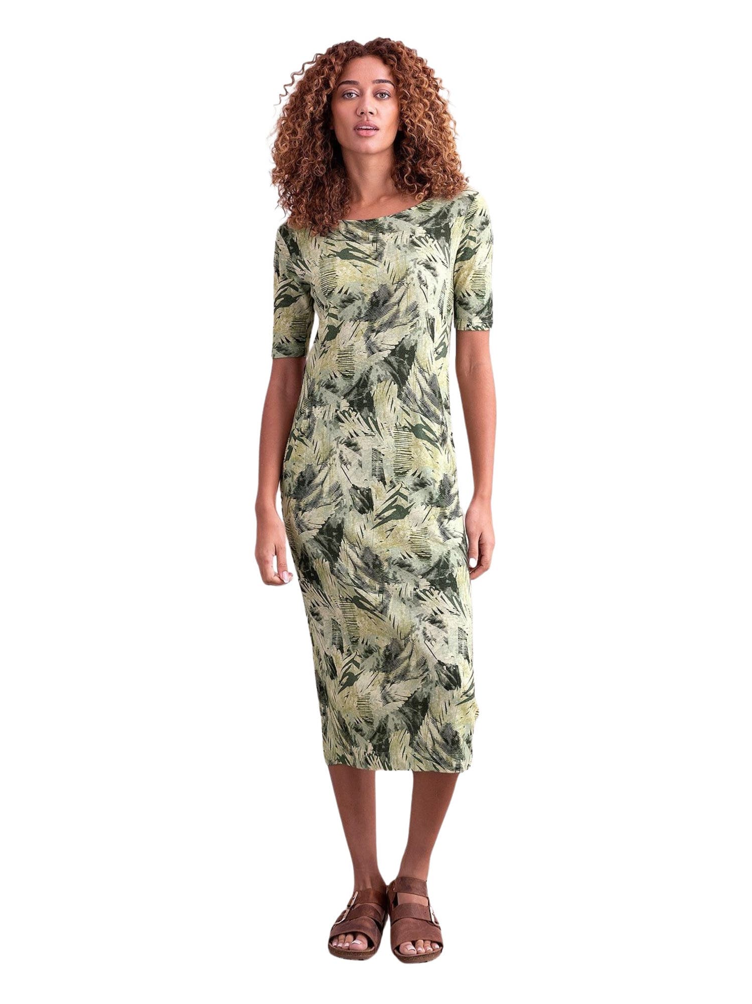 Linen Cotton Blend Button Back Dress