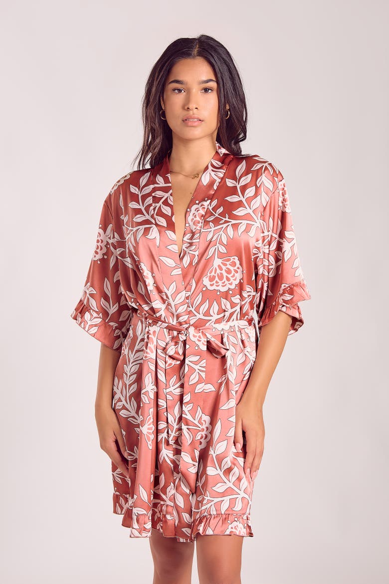 Floral Satin Robe, Alternate, color, Dusty Rose