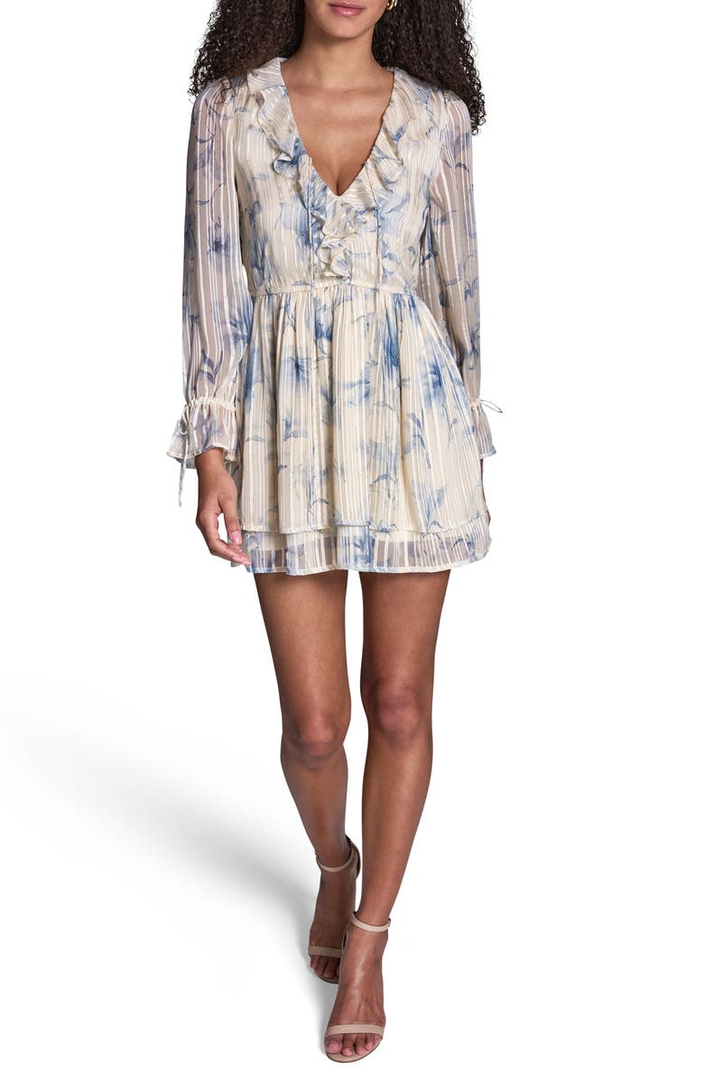 BCBG Metallic Chiffon Long Sleeve Dress, Main, color, French Sky