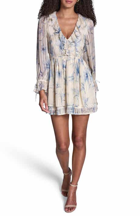 BCBG Metallic Chiffon Long Sleeve Dress