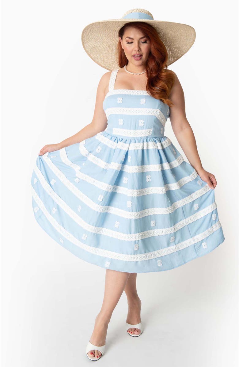 Unique Vintage Plus Size 1960s Swing Sundress, Main, color, Light Blue/White Stripes