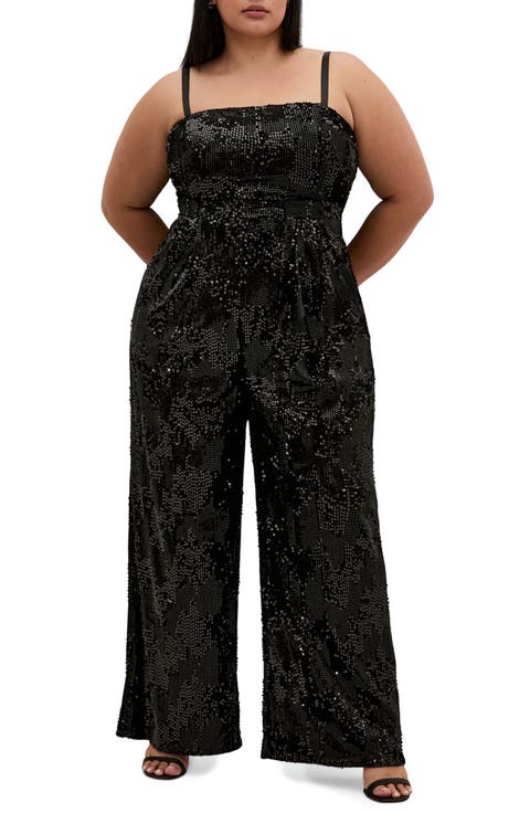 Sequin Sleeveless Wide Leg Jumpsuit (Plus)