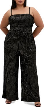City Chic Sequin Sleeveless Wide Leg Jumpsuit