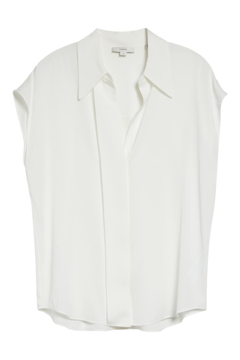 Cap Sleeve Stretch Silk Button-Up Shirt, Alternate, color, CHALK