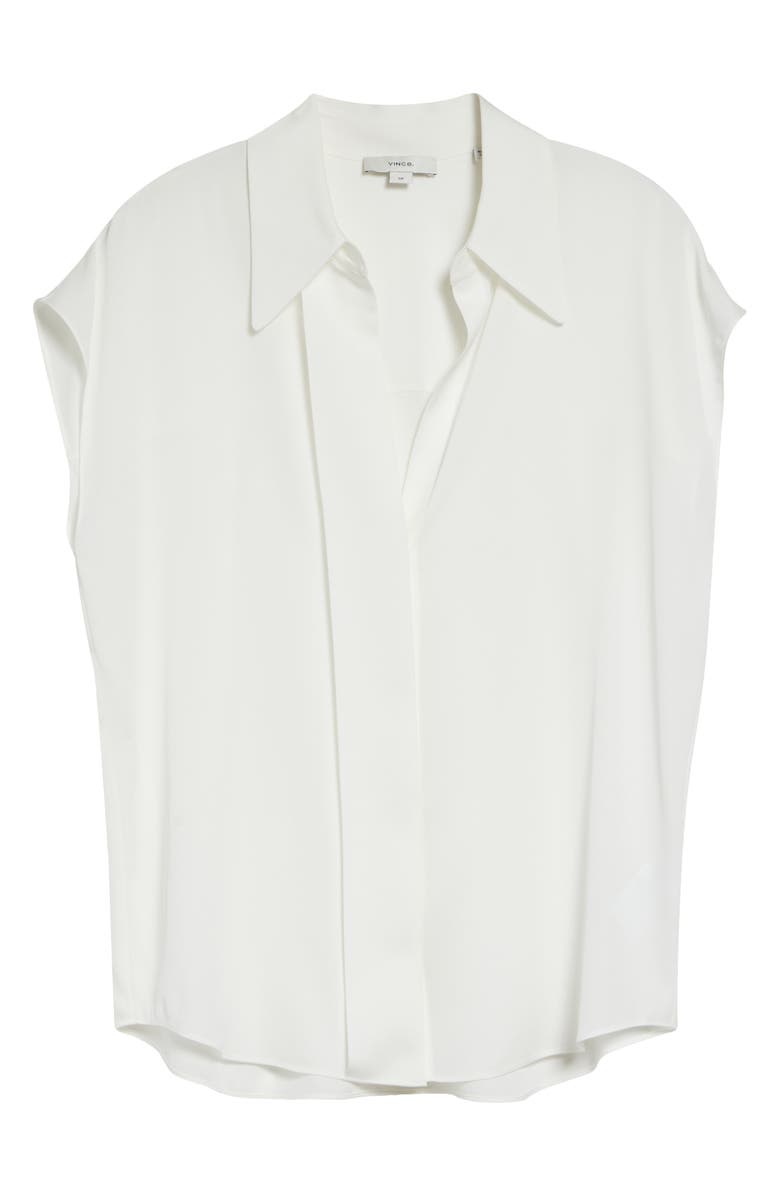 Vince Cap Sleeve Stretch Silk Button-Up Shirt, Alternate, color, Chalk