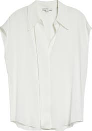 Vince Cap Sleeve Stretch Silk Button-Up Shirt