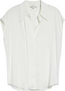 Vince Cap Sleeve Stretch Silk Button-Up Shirt