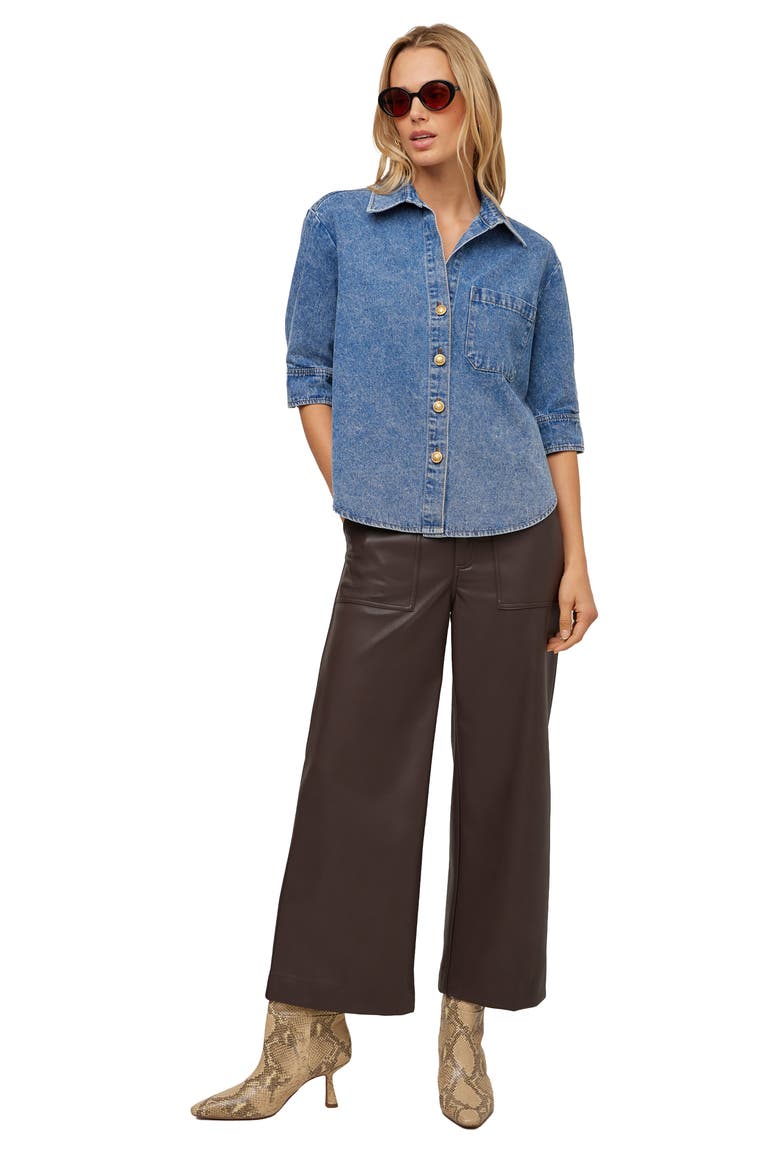 Suri Elbow Sleeve Button Up Top, Alternate, color, DENIM