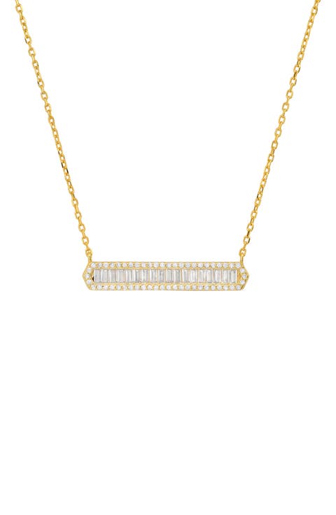 Sterling Silver CZ Bar Pendant Necklace