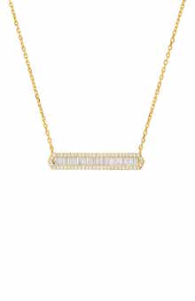Sterling Silver CZ Bar Pendant Necklace