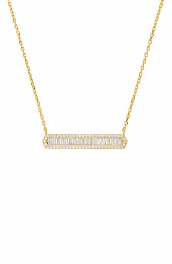 Sterling Silver CZ Bar Pendant Necklace