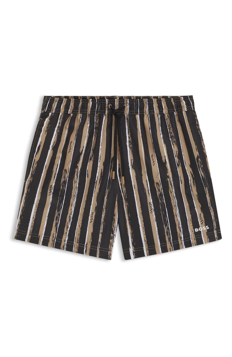 BOSS Print Swim Trunks, Alternate, color, Black