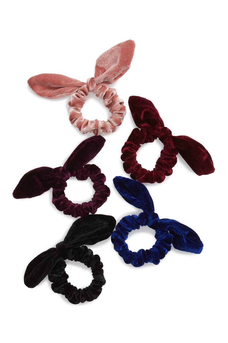 5-Pack Velvet Bow Scrunchies, Main, color, MULTI COMBO