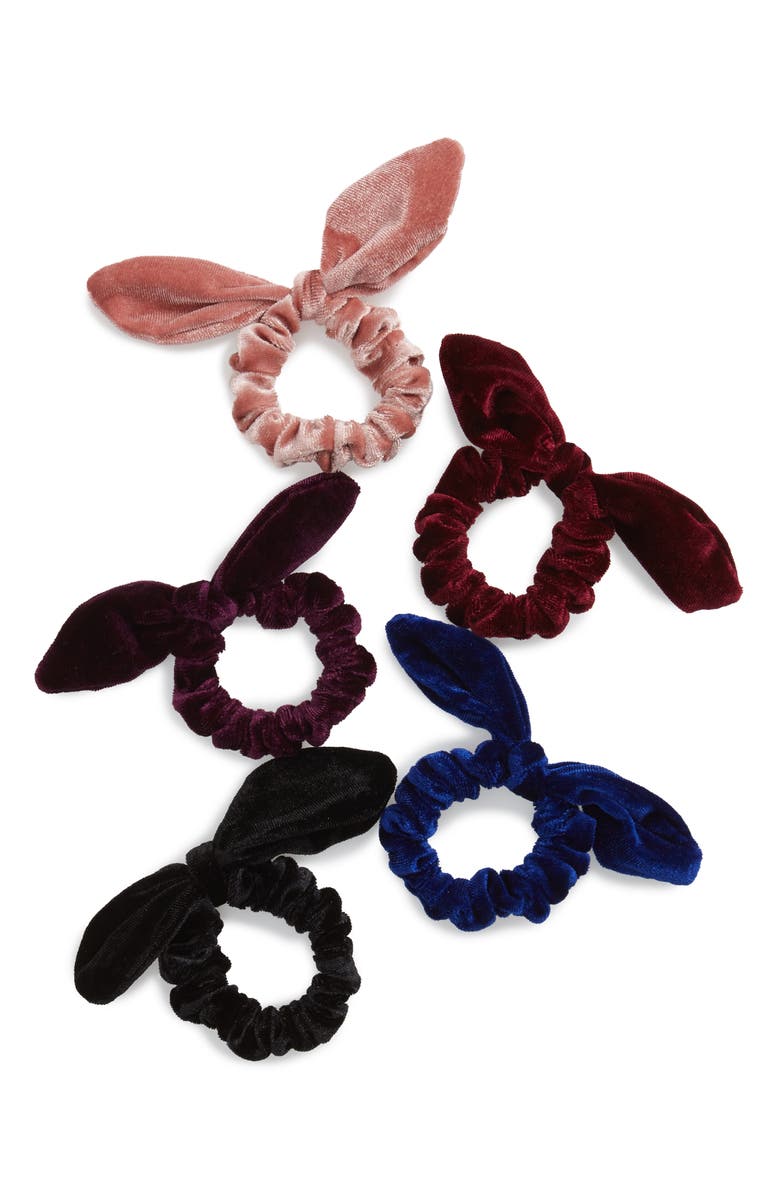 BP. 5-Pack Velvet Bow Scrunchies, Main, color, 